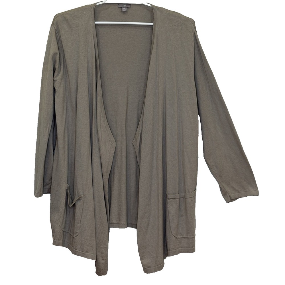 J.Jill Open Front Sweater Cardigan Womens Sz 2X Tan Long Sleeve Asymmetrical Hem